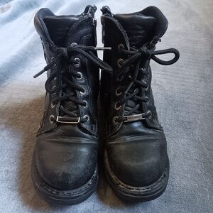 Harley Davidson Black Leather Lace & Zip Up Boots Womens Size 6, Bikercore Biker